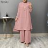 ZANZEA Women Muslim Long Blouse and Pants Casual Two Piece Suit Sets