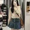 Hollow Knitted Sweater Cardigan Thin V-neck Jacket Women's Summer Gentle and Sweet Outer Blouse Lace-up Long-sleeved Top