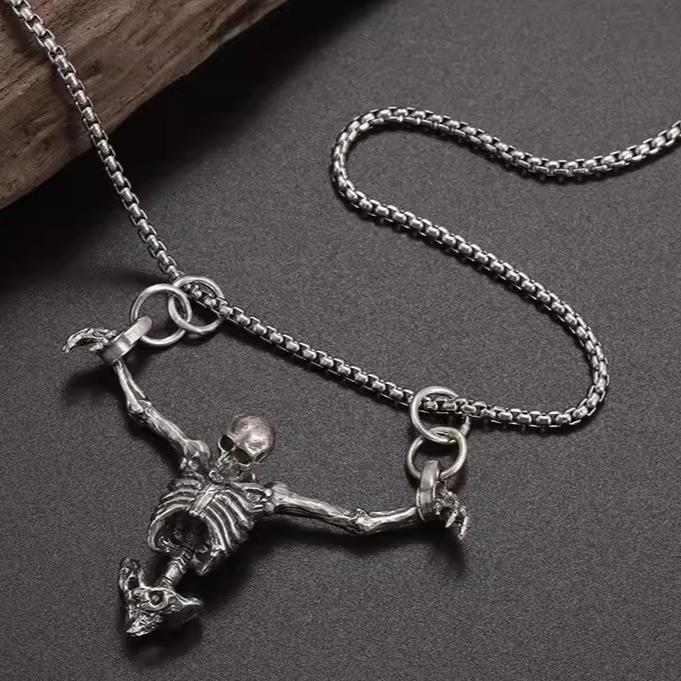 

Halloween Dark Skull Pendant Necklace Retro Gothic Adjustable Chain Alloy Necklace Punk Human Skeleton Jewelry Pendant Chain