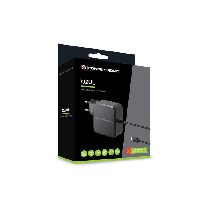 Chargeur mural - Conceptronic - Ozul05be - 100W - Noir - 1,8m