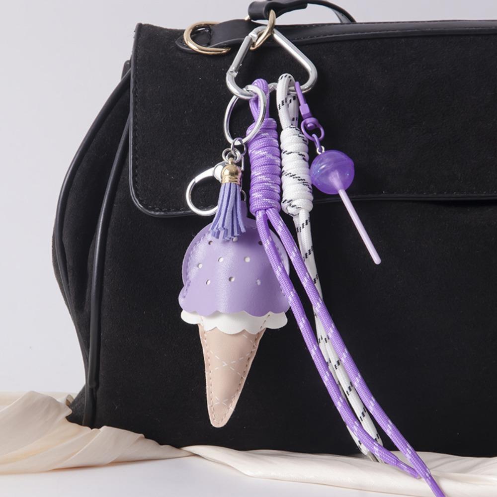 New Ice Cream Car Keychain Mini Lollipop Leather DIY Decoration Colorful Car Key Chains