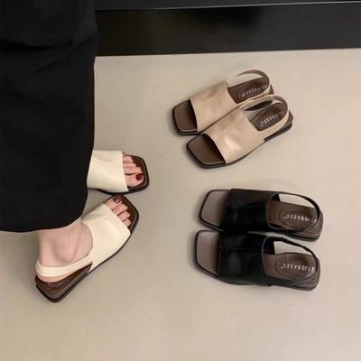 Mode Mode Retro Damesschoenen 2025zomer Nieuwe Vierkante Platte Schoen Eenvoudig Temperament Dames Sandalen Zachte Zool Antislip Dames Pantoffels
