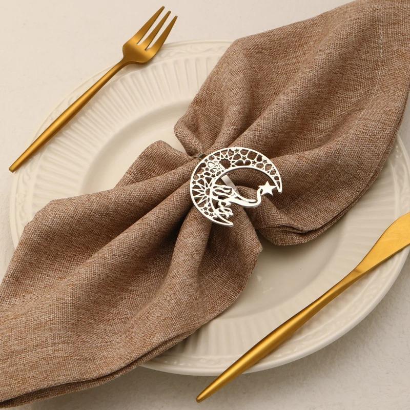 1-8PCS 2026 Gold Ramadan Kareem Napkin Rings Bismillah Napkin Holder for Eid Mubarak Ramadan Party Table Decor and Supplies