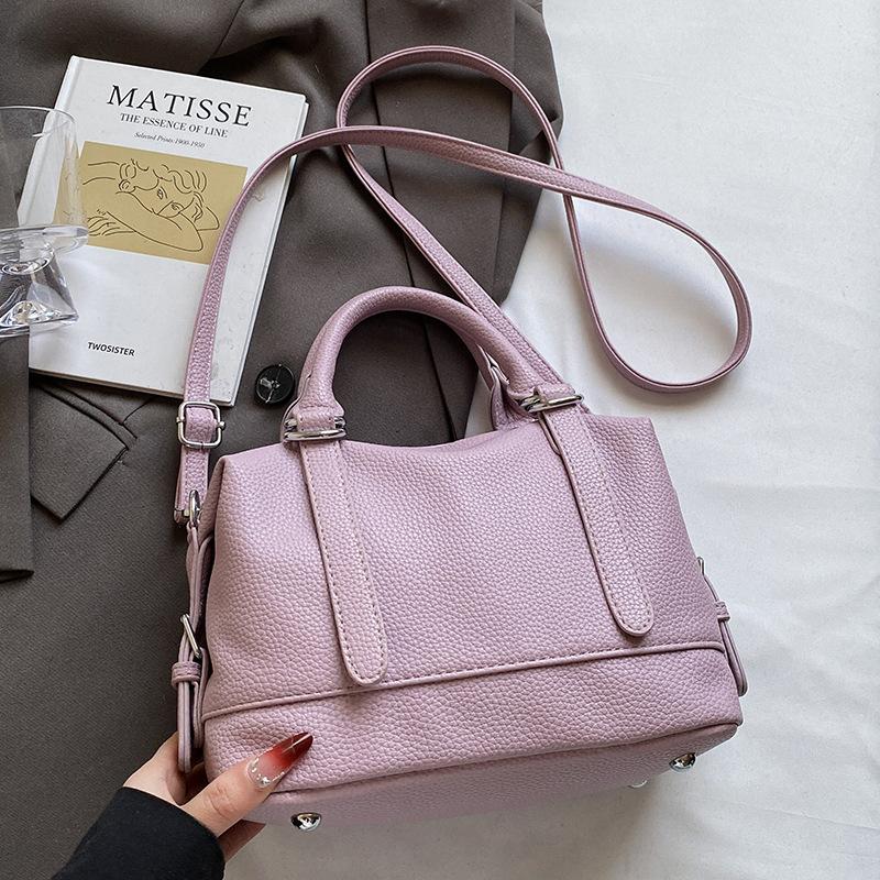 This year's popular Korean summer small fresh portable Boston bag casual versatile lychee pattern texture messenger women's bag