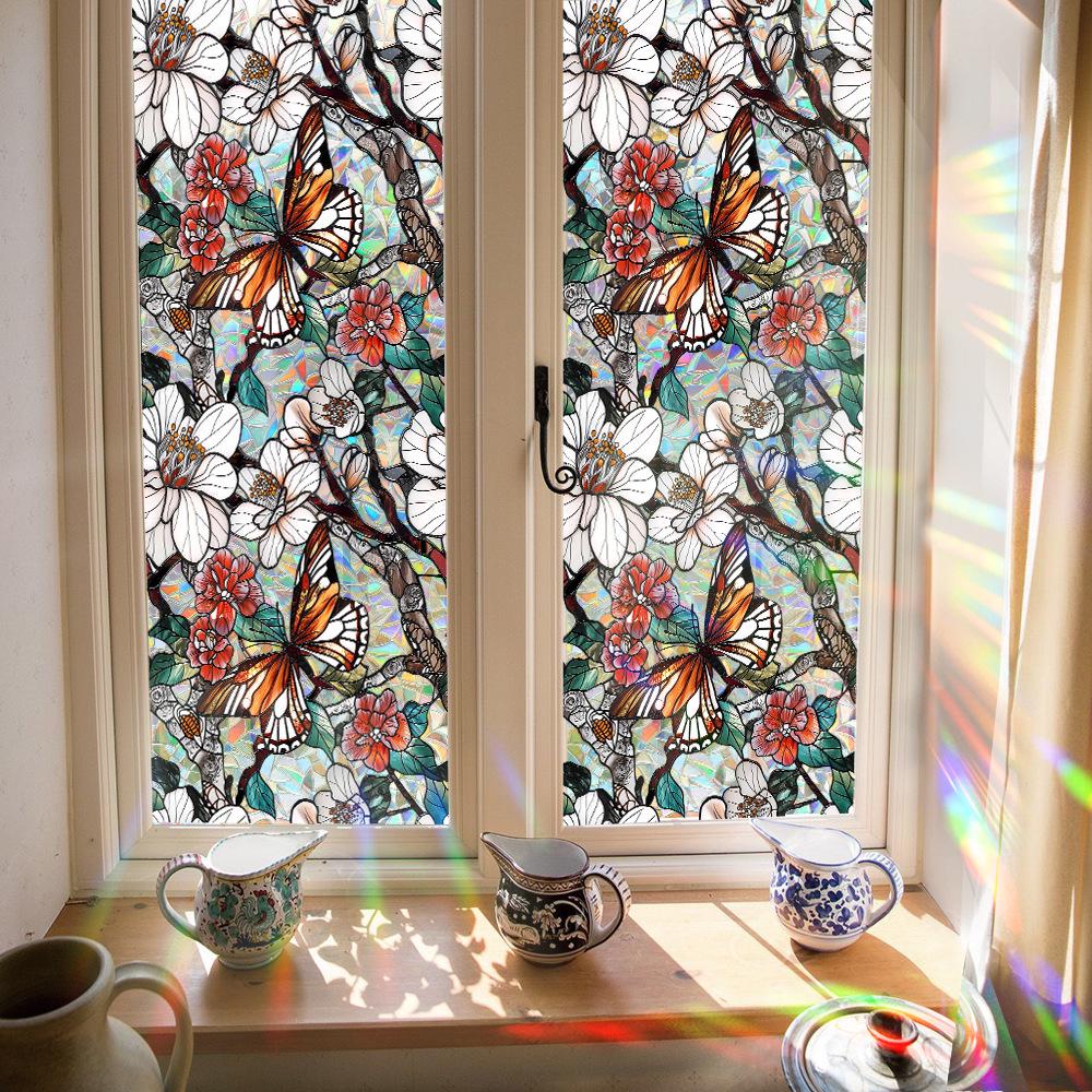 Rainbow Double-Sided Static Cling Glass Sticker - Inlaid Pattern PVC Film
