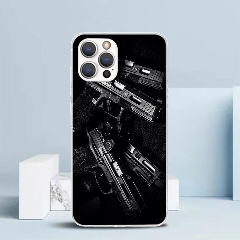 Gun Bullets AK47 Handgun Soft Cover for iPhone 16 17 Air 15 14 Pro Max 16E Phone Case 13 Mini 12 11 7 SE 8 Print Pattern Fit Cas