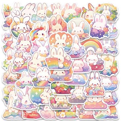 50Pcs Rainbow Bunny Rabbit Cartoon Cute Stickers Aesthetic Decals For Bike Bottle Suitcase Scrapbooking Children Gift Sticker