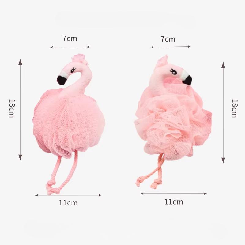 Cute Pink Flamingos Shaped Bath Flowers Girl Bath Brush Exfoliating Back Massage Scrubber Cleaning Balls Body Wash Foaming Net