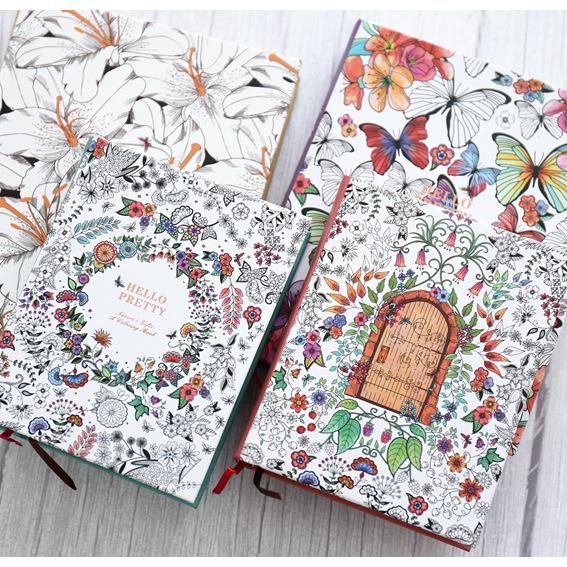 Hardcover-Notizbuch mit bunten illustrierten Seiten