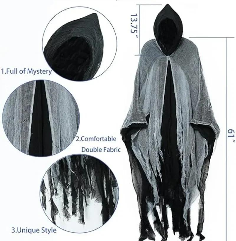 1/2/3PCS Halloween Scary Cloak Cape Costume Skull Zombie Prop for Adults Kid Cosplay Party Haunted House Outdoor Horror Supplies