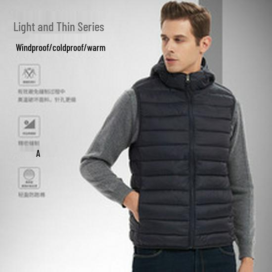 Pánská přeshraniční vyhřívaná péřová vesta bez rukávů - Podzimní/zimní bavlnové svrchní oblečení