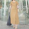 ZANZEA Women Casual Square Collar Short Sleeve Summer Long Dress
