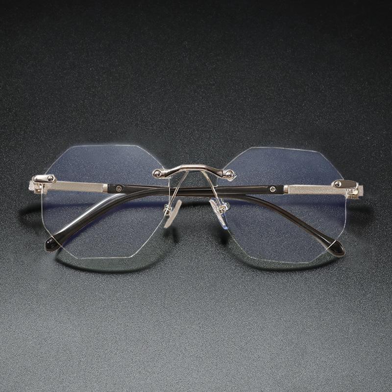 Men Rimless Reading Eyeglasses Polygon Big Spectacle Frame Frame Presbyopia Glasses With Blocking Blue Light Business +10+20+25+30 Unisex +1.0 +2.0