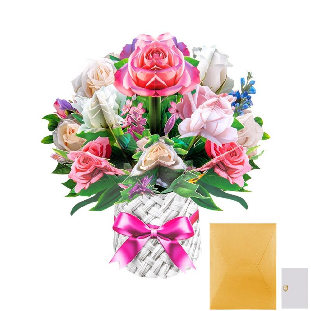 1 Set 13.8inch Holiday Cards Bouquets Foldable Party Invitation Cards Three-dimensional Large Display Tables Handmade Card Gifts