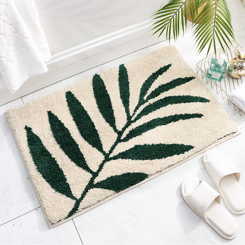 Green Leaves Flocking Bath Mat Non-slip Absorbent Microfiber Bathroom Rug Home Entrance Door Mat Super Soft Bath Carpet Tapijt