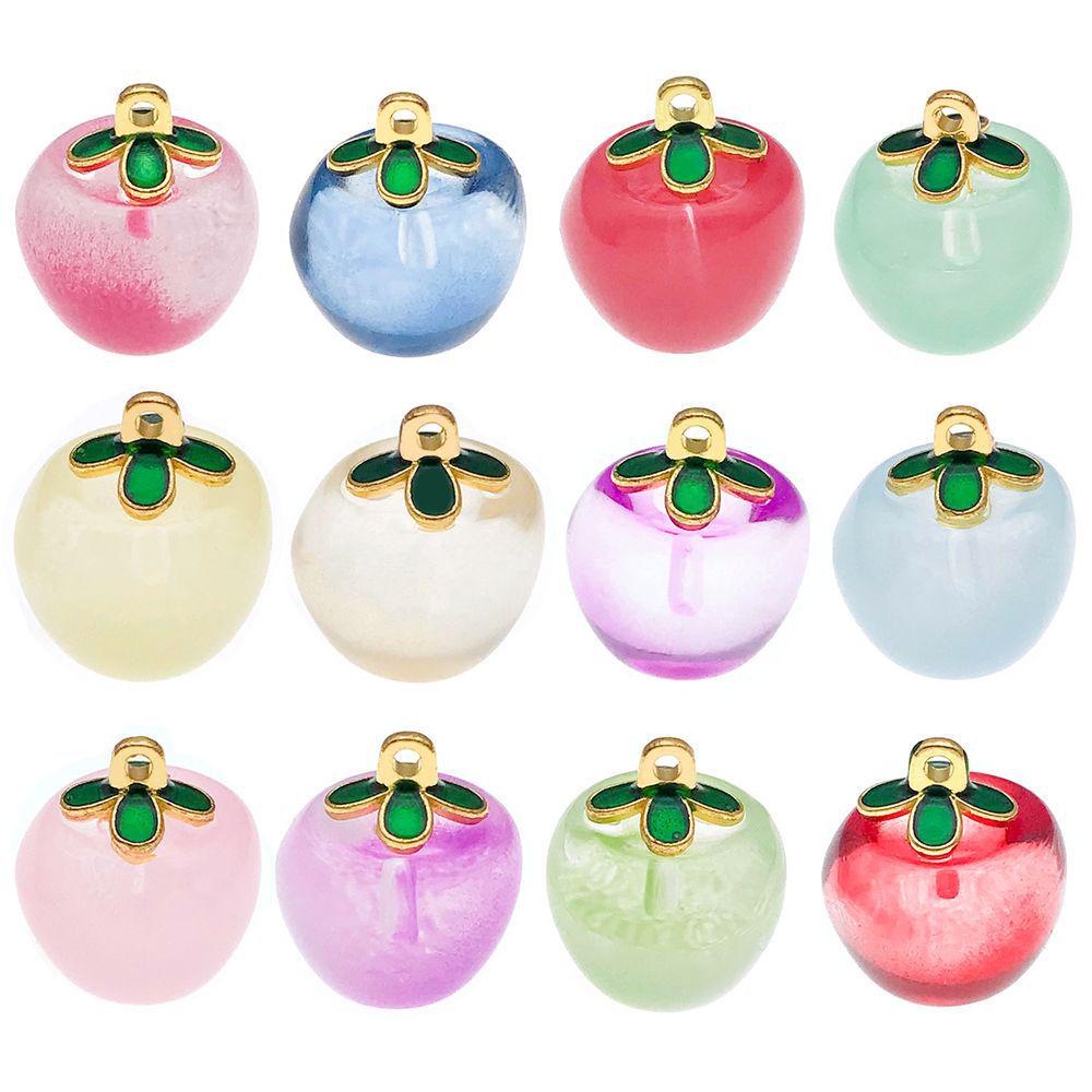 Set of 12 Colorful 3D Glass Apple Charms for DIY Bracelets & Necklaces