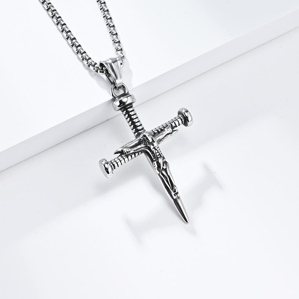 European and American Retro Style Portrait Nail Titanium Steel Cross Necklace Niche Personality Artistic Wear Matching Accessories