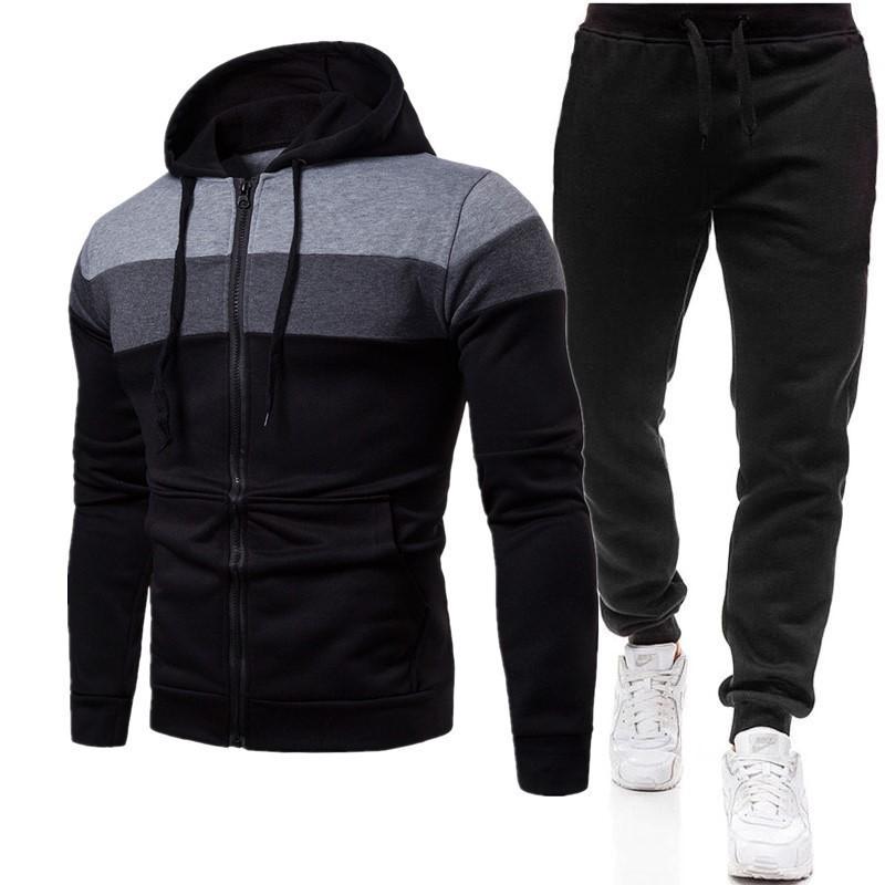 2024 Men's European & American Style Three-Color Zipper Hoodie Set - Spring/Autumn Casual Plus Size Loose Fit