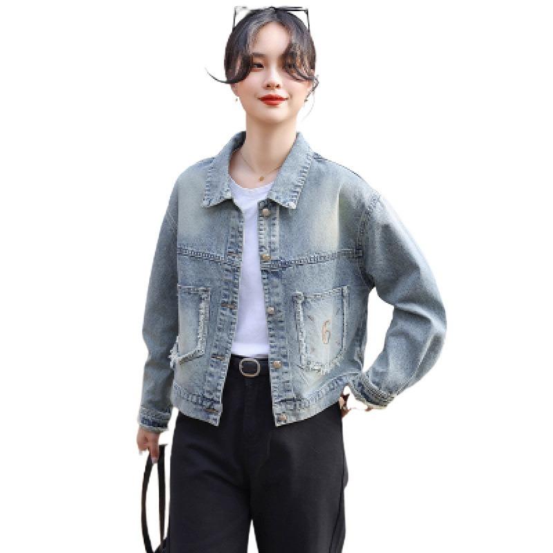 Lapel retro short denim jacket women's spring new loose casual small jacket top