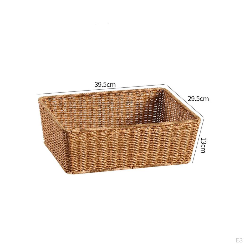 Rectangular Woven Basket Handwoven OpenTop Storage Reinforced Rim for Kitchen Counter, Table
