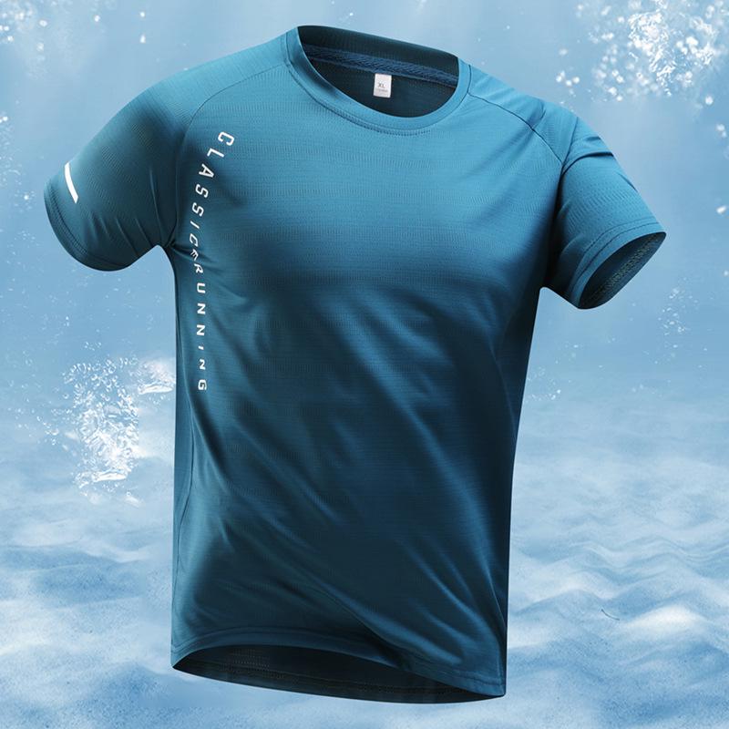 Eis-Seide Herren Raglanärmel Schnelltrocknendes T-Shirt – Kühl, Lässig, Hochelastische Sportbekleidung 5XL see-blaue