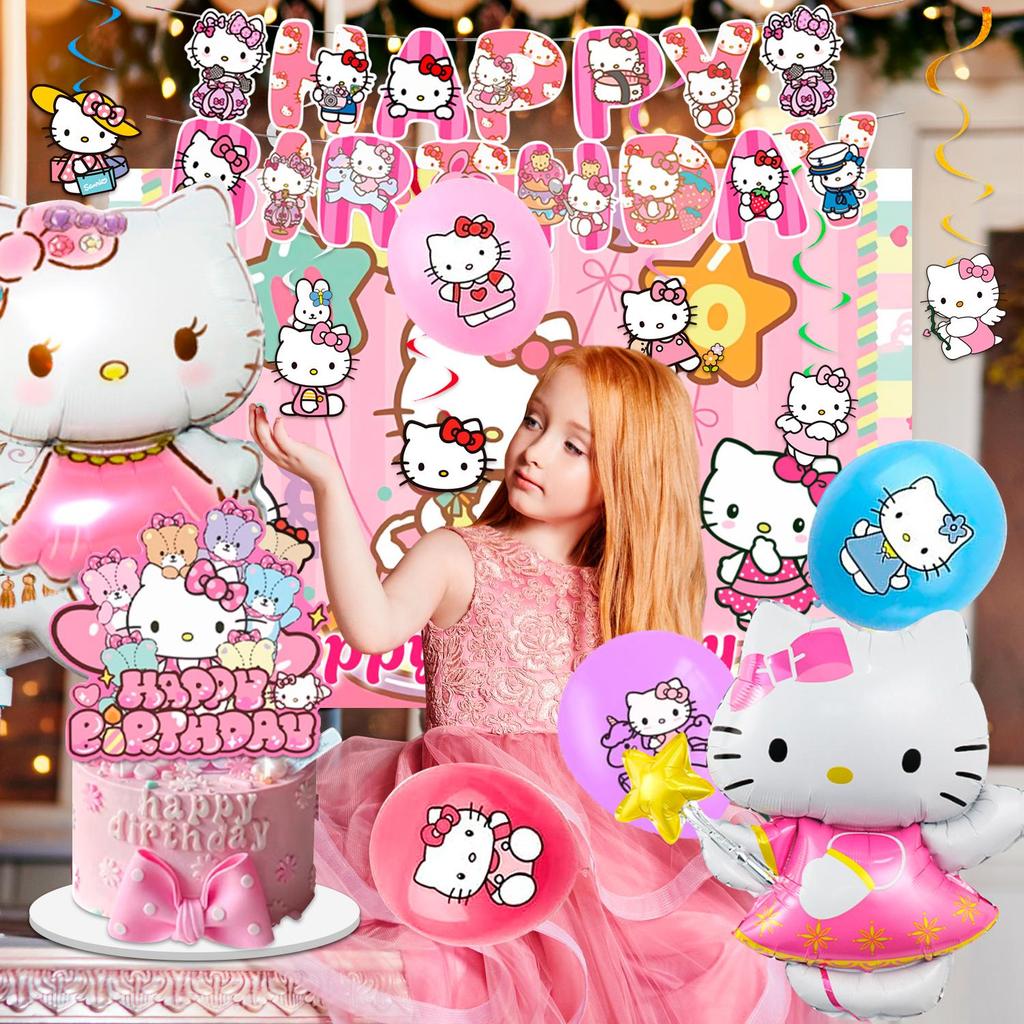 36Pcs Cartoon Birthday Party Supplies, Cartoon Party Decors Set - Cartoon Birthday Decor Banner Background Tablecloth and Cartoon Balloon Cake Topper