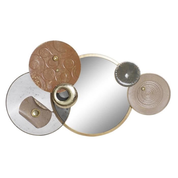 Décoration Murale - Métal - Moderne - Miroir Gris Doré - Cercles - 96,5 X 7 X 59 Cm