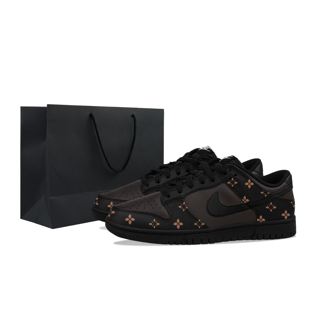 Nike Dunk Low Leather Abrasion Resistant, Breathable, Slip Resistant Low Top Casual Skateboard Shoes Men's Black Brown IO7606-010(Team1423-)