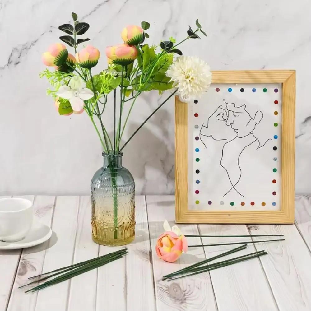 100Pcs Green Flower Stem Iron Wire Crafts DIY Handmade Simulation Plant Stem Manual Accessory Material Artificial Flower Stem