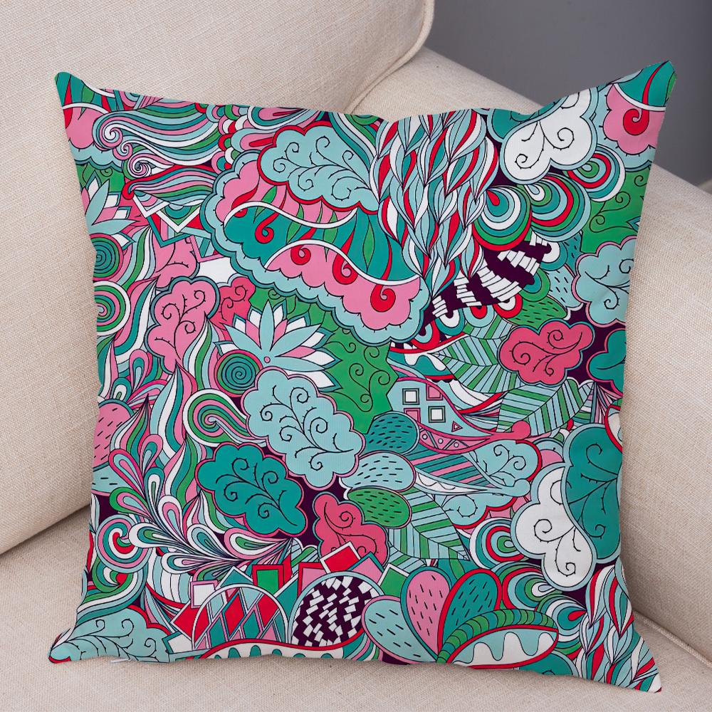 Bright Abstract Bohemian Floral Art Print Household Sofa Bedroom Decoration Pillow Cover Cushion Shell