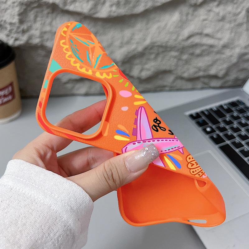 For iPhone 17 Pro Max Case Luxury Cartoon Fire Balloon Pattern Leather Texture Silicone Cover For iPhone 16 Pro Max 15 14 13 12 11 16E Air