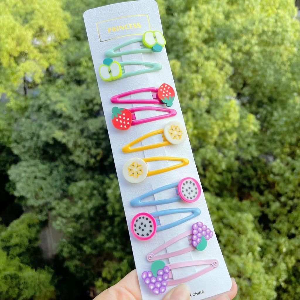 PL 2021 Cute 10 Pcs/set Cartoon Hair Clips for Baby Girl Hairclip Flower Fruit Hair Pins Kids Hair Accessories Gift