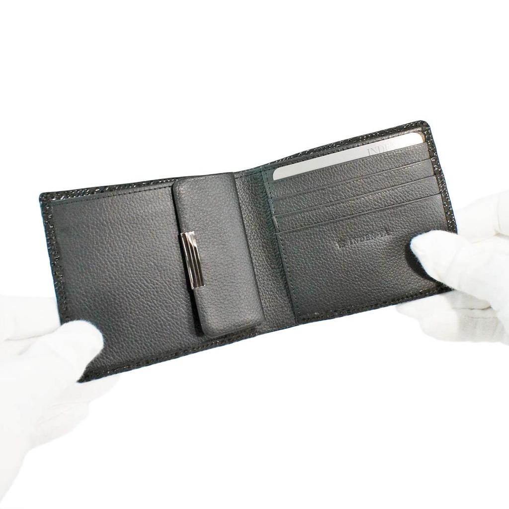 Inden Bifold Wallet Bill C Thin Deerskin Black X Black Lacquer Small Checkered Pattern [Indenya] 2003-01-167