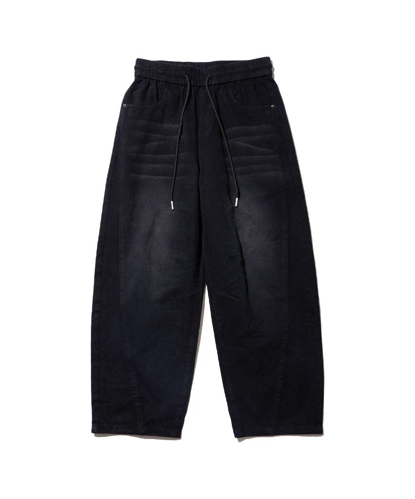 CREAM SODA LAB Front Catbrush Washed Cotton Elastic Waist Pants Black