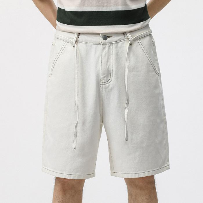 Casual Wide-leg Denim Shorts Men's Thin Summer New Loose Straight White Five-point Pants