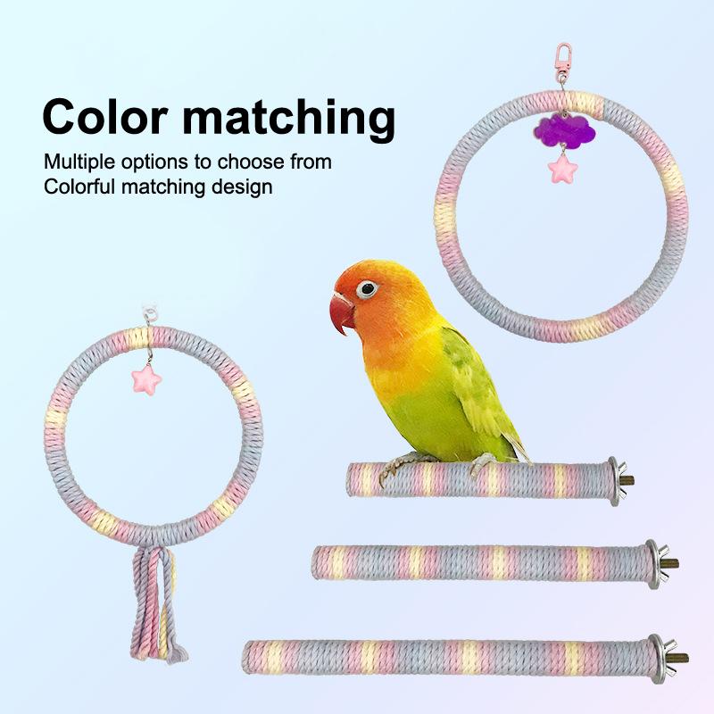Colored Cotton Parrot Pole Flexible Hanging Clip Swing Colorful Perch Rotating Comfortable Bird Cotton Rope Swing Pet Supplies