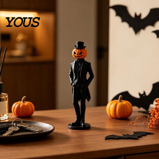 Festive Atmosphere Ornament Pumpkin Gentleman Figurine, Halloween Head Man Statue, Spooky 3D Printed for Shelf Mantel Tabletop Decor Collectibles Fans