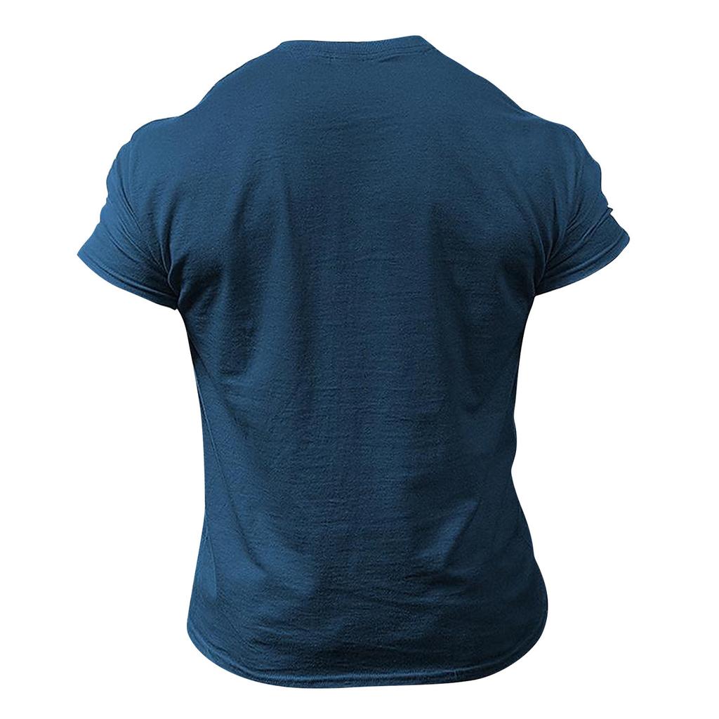 Vintage Summer Men's T-Shirt Streetwear 3 Buttons Open Fly Loose Clothing Print Short Sleeve T-Shirt