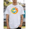 European sizes Men's Round Neck T-Shirt- White Football Flame Pattern Short Sleeve Shirt Casual Style for Sports Fans, for Sports Competition Wear