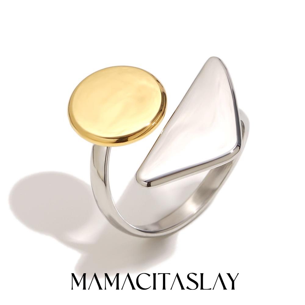

MamacitaSlay 316L Stainless Steel Mixed Color Circular Triangular Ring Waterproof 18K Gold Plated Jewelry Women s Unique Ring resizable
