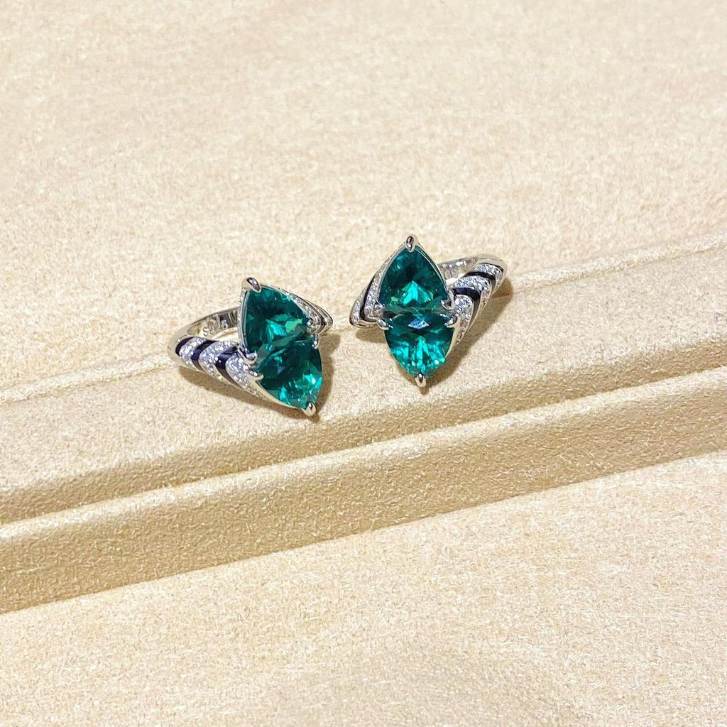 New Vintage 100% Pure 925 Sterling Silver Earrings Pave Aaa Zircon Emerald Zebra Line Ear Stud For Women Luxury Fine Jewelry