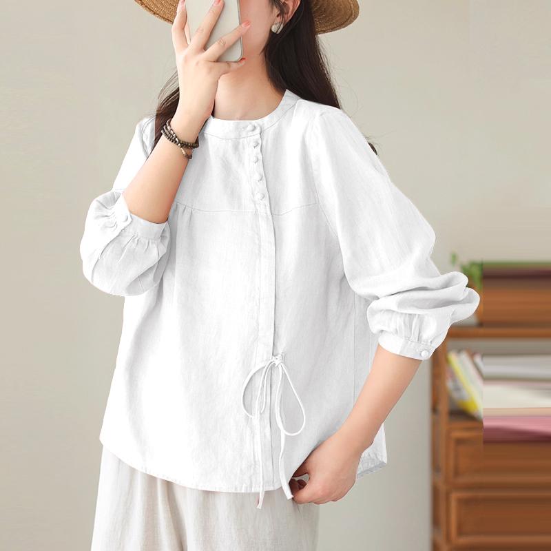 ZANZEA Women Casual Round Neck Solid Color Loose Long Sleeve Blouse