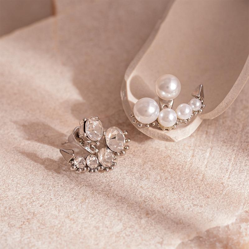

Luxury Imitation Pearl Cluster Stud Earrings Fashion Set Cubic Zirconia Asymmetrical Earrings Two Wear Charms Earrings Zircon белый