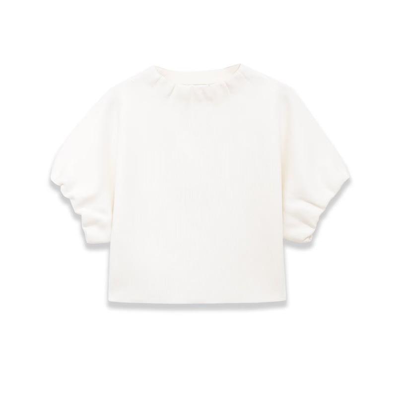 2026 Spring New European & American Style Puff Sleeve Pleated Top Medium