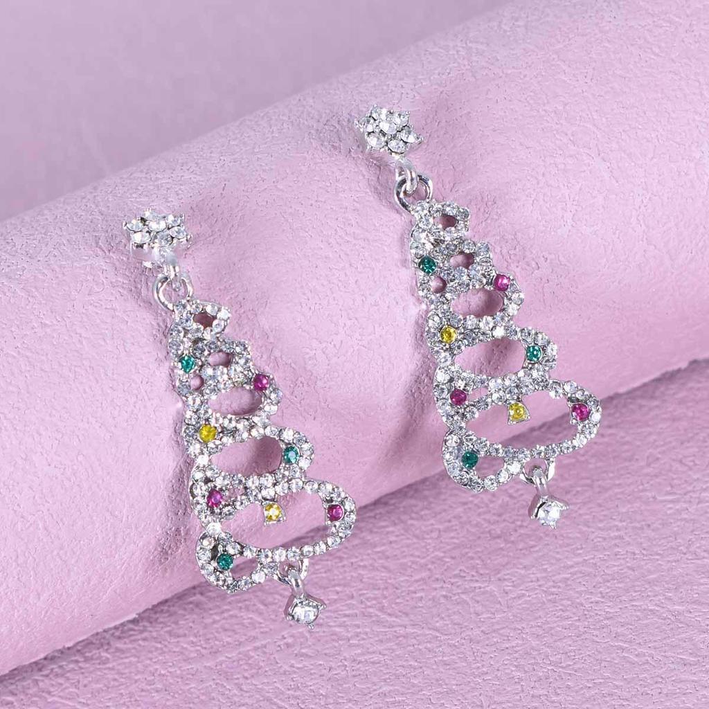 Trendy Rhinestone Christmas Tree Earrings - Long Studs for Women
