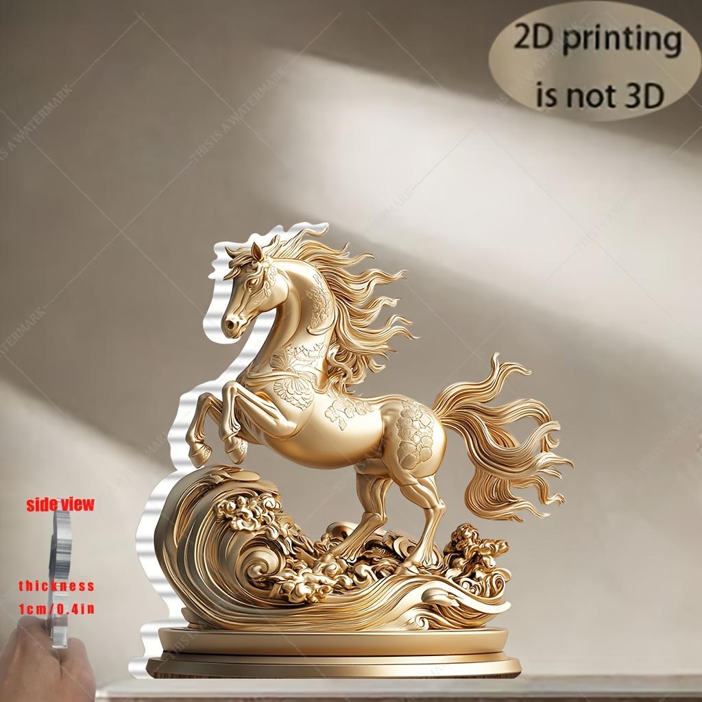 1pc Bohemian-Style Golden Horse Acrylic Decoration - 2D Flat Nature-Themed Place Card, Tabletop Decor for Home, Office, Parties & Festivals, Unique