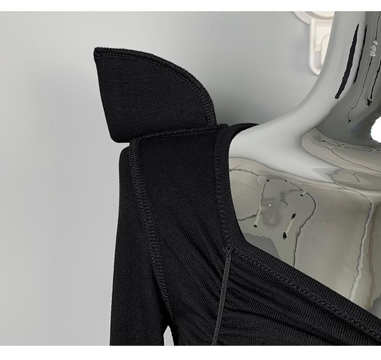 Korean Square Neck Slim Pleated Shoulder Pad Crop Top