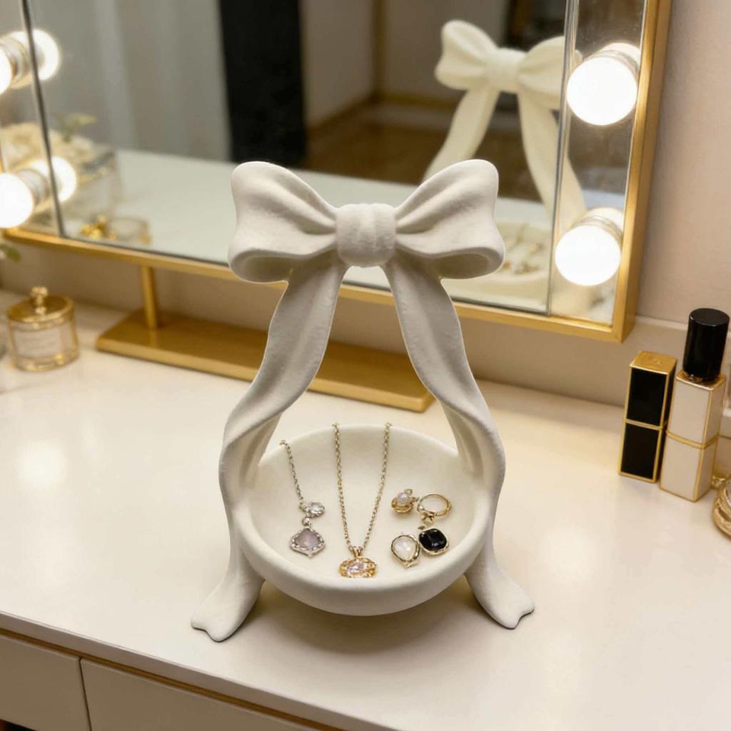 Cute Bow Jewelry Tray Aesthetic Jewelry Holder Trinket Organizer for Earrings Rings, Cute Vanity Decor Gift