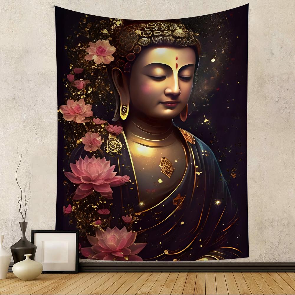 Religious Buddha With Flowers Hanging Bohemian Tapestry Bohemian Wall Tapestries Mandala Kawaii Room Decor