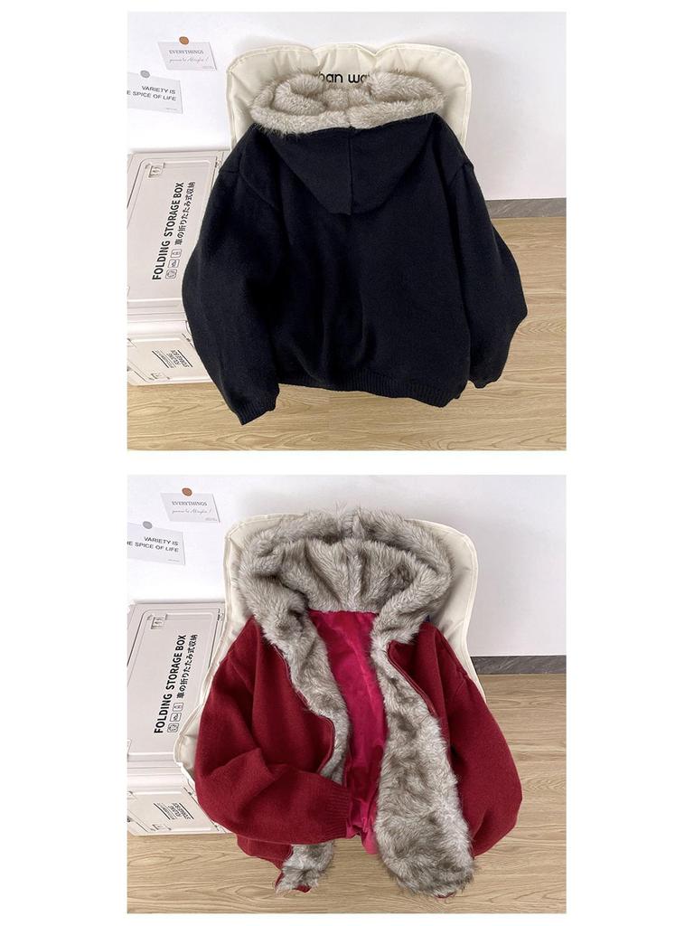 Maglione Invernale Zuoshan Diao da Uomo con Cappuccio e Collo in Pelliccia